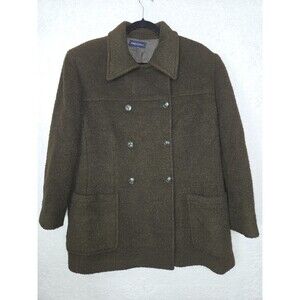 Vintage Anne Klein II Wool‎ Alpaca Coat Womens Large Brown Peacoat 90s